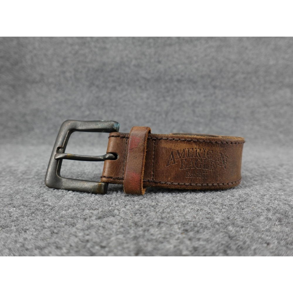 American Eagle Belt Mens 34 Brown Good Distressed Leather Single Prong Buckle